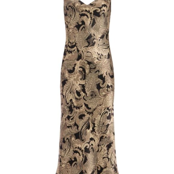 L'AGENCE Seridie Slip Dress - Gold Multi Textured Paisley - Picture 2 of 4
